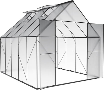 Favfurish 6x12 FT Greenhouses for Outdoors,Heavy Duty Polycarbonate Greenhouse,Lockable Walk-in Green House Sunroom w/ Adjustable Vent Window,Plant Grow Lights for Garden Plants Backyard Patio