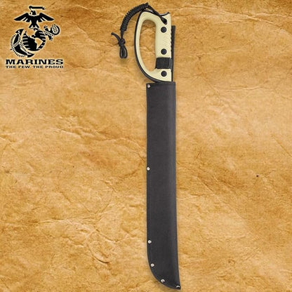 United Cutlery USMC Semper Fi Sawback Machete Knife with Sheath | Full-Tang Machete | 17 1/2" Non-Reflective Stainless Steel Blade | Saber-Style Handguard Handle | Modern Tactical Weapon - 24” Overall