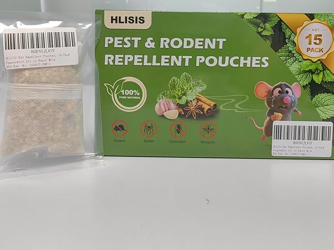15 Pack Mouse Repellent Pouches, Natural Peppermint Oil Rodent Repellent Pouches for Mice, Squirrel, Rats, Roaches, Ant, Spiders and Other Pests, Indoor & Outdoor Use
