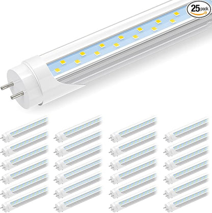 JESLED 4FT LED T8 Type A+B Tube Lights, 24W(65W Equivalent), 3200LM, 6000K, Single or Double End Powered, Plug and Play or Ballast Bypass, 4 Foot T10 T12 Fluorescent Bulbs Replacement, Clear(25-Pack)