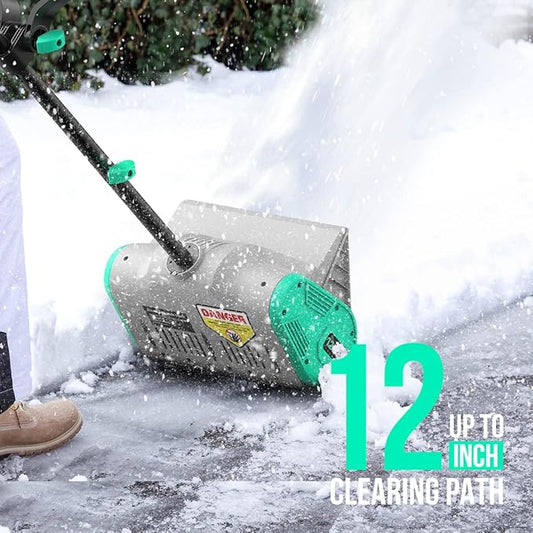 Litheli Cordless Snow Shovel, 20V 12-Inch Battery Powered Snow Thrower, Battery Snow Blower with Auxiliary Handle, with 2x4.0Ah Li-ion Battery & Charger