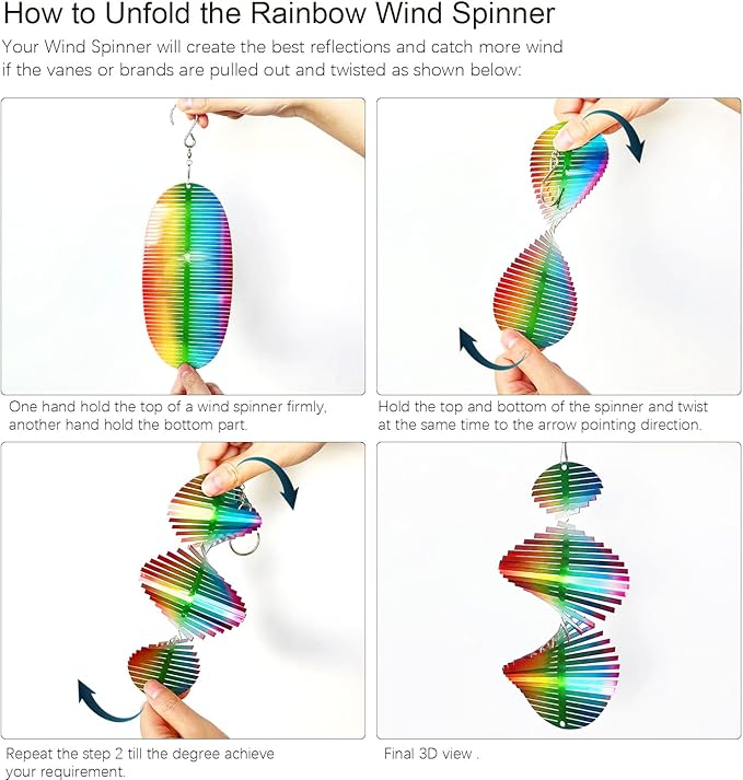 Rainbow Wave Wind Spinners Outdoor Hanging Decor,7In Stainless Steel Reflective Wind Spinner Yard Art Wind Sculpture,Rainbow Helix Mini Wind Spinners for Yard and Garden Ornaments Gifts