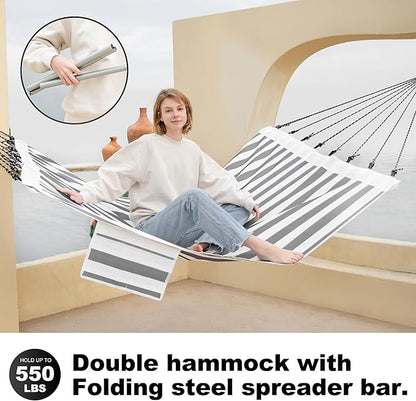 14ft Two Person Outdoor Hammock, Portable Camping with Folding Steel Spreader Bar, Carrying Bag, Carabiners, Tree Straps, Pillow & Sidebag, Quick Dry Textilene, 550 lbs Capacity (Piano)