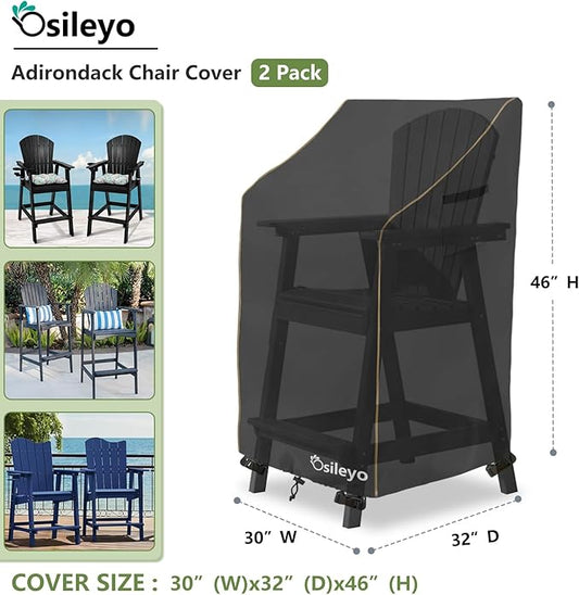 Adirondack Chair Cover 2 Pack,Waterproof Heavy Duty Outdoor Tall Adirondack Chair Covers 2 Pack,Patio Adirondack Chair Cover for Outdoor Chair(30 W x 32 D x 46 H inches) Black