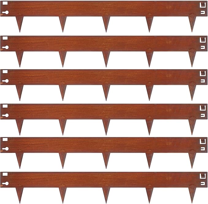 6.3Inch Cor-Ten Steel Landscape Edging, 6 Pack Hammer-in Metal Edging for Landscaping, Garden Edging for Lawn,Pathway, Yard
