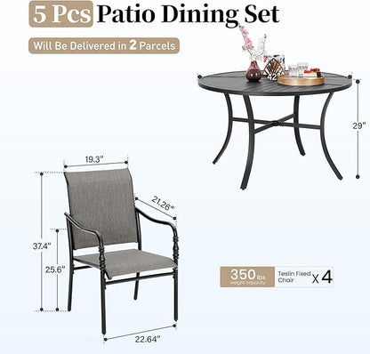 Patio Table and Chairs Set of 4, All-Weather Breathable Textilene Patio Chair with Gourd-Shaped Armrests, 42x42 Round Table with Umbrella Hole, 5 Pcs Metal Frame Patio Dining Set