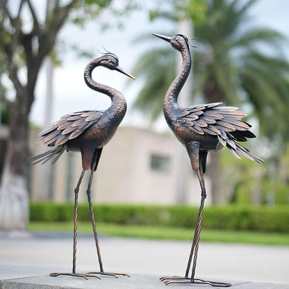 Shorayn Metal Crane Garden Statue, Garden Sculptures & Statues, Bronze Crane Ornaments Yard Art for Backyard Patio Lawn Decorations