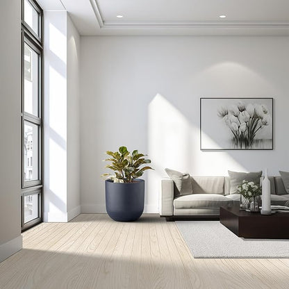 Kante 16.5" Round Concrete Planter, Large Cylinder Plant Pot with Curved Bottom and Drainage Hole, for Indoor and Outdoor Use – Garden or Patio, Charcoal Finish with Warm Brown Interior