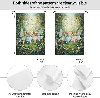 Fairy Flowers Garden Flag Vertical Double Sided Outdoor Yard Flags 12.5x18 Inch Burlap Banners for House Lawn