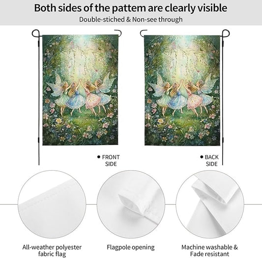 Fairy Flowers Garden Flag Vertical Double Sided Outdoor Yard Flags 12.5x18 Inch Burlap Banners for House Lawn