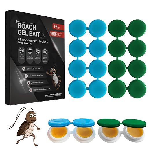 16 Pack Cockroach Gel Bait, Highly Effective Roach Gel Bait Indoor Infestation Solution, Fast Acting Cockroach Killer Indoor Home Kitchen Use, Easy to Apply & No Mess Roach Bait, Long-Lasting