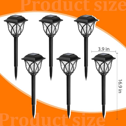 GIGALUMI Solar Lights Outdoor Waterproof, 6 Pack Flickering Flame LED Lights, Garden Decor for Yard, Patio, Landscape, Planter, Walkway, Transparent Cover