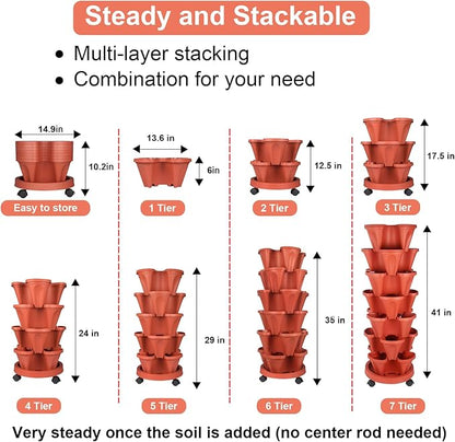 Vertical Planter 7 Tier Stackable Planters Garden Planters Strawberry Herb Flower and Vegetable Planter Indoor Outdoor Gardening Pots with Removable Wheels and Tools 2-Pack