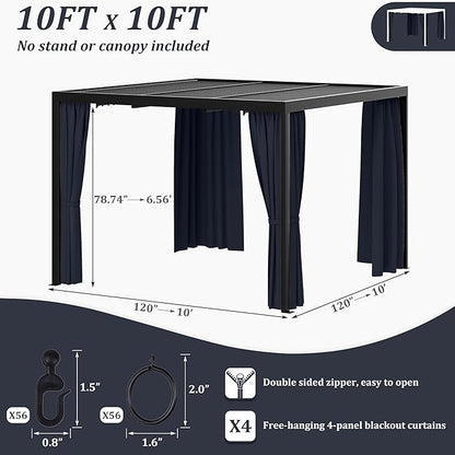 Gazebo Universal Replacement Privacy Curtain,10'×10' Gazebo Outdoor Waterproof Curtains, 4-Panels Sidewall Curtains with Double Zipper for Patio Canopy, Garden and Backyard (Curtain Only)