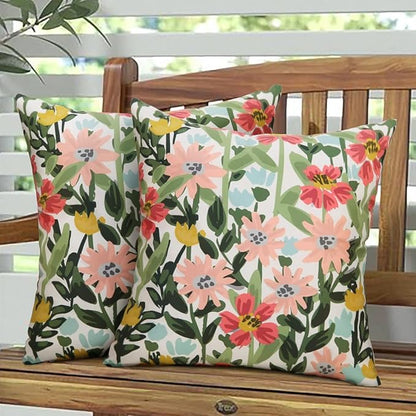 Pyonic Outdoor Pillows Cover Pack of 2 Floral Waterproof Throw Pillow Covers 20X20 inch Outdoor Pillows for Patio Furniture Garden Square Outside Waterproof Pillow