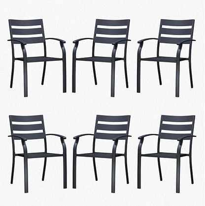 Patio Dining Chairs Set of 6, Black Stackable Outdoor Dining Chairs with Armrest and Wide Back, Wrought Iron Patio Furniture Chairs for Lawn, Backyard, Garden & Deck, Supports 300 LBS