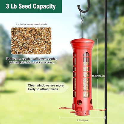 Squirrel Proof Metal Bird Feeder, Removable Base for Cleaning, Weight Activated Perches, 3 Lbs Capacity, Weatherproof & Rust Proof, Outdoor Hanging Bird Feeder for Cardinals, Finches