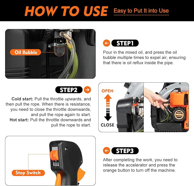 63CC Backpack Gas Powered Leaf Blower, Commercial 2.7kW 850CFM 4.3HP 2-Stroke Powerful Lightweight Gasoline Grass Lawn Blower with Harness Air-Cooled & 1.8L Fuel Tank for Yard Lawn Care, Snow Removal