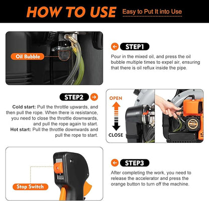63CC Backpack Gas Powered Leaf Blower, Commercial 2.7kW 850CFM 4.3HP 2-Stroke Powerful Lightweight Gasoline Grass Lawn Blower with Harness Air-Cooled & 1.8L Fuel Tank for Yard Lawn Care, Snow Removal