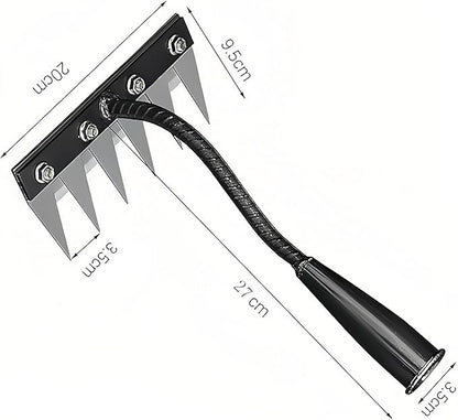 Gardenia Iron Weeding Rake, Iron Rake 2.0 for Gardening and Weeding, Detachable Double-Edged Blade Design Carbon Steel Heavy-Duty Weed Rakes,Hand Weed Puller Tools for Lawn Yard Garden Farm (6 teeths)