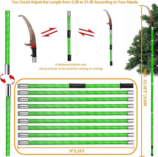 Manual Pole Saw 30 FT Extendable Tree Pruner High Branches Trimming for Pruning Palms and Shrubs with Long Handle (Yellow)
