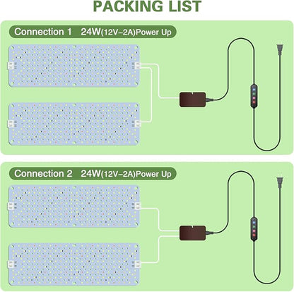 24W Ultra-Thin Panel Full Spectrum Grow Lights, 384 LEDs Plant Grow Light for Indoor Plants with Daisy Chain Function, Grow Lights for Seed Starting with 4/8/12H Auto On/Off Timer (2pcs)