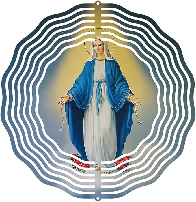 Virgin Mary Wind Spinner, Metal Wind Spinners Outdoor Indoor, Religious Virgin Mary Hanging Garden Decor for Outside, Stainless Wind Spinners for Yard and Garden 10 inch 3D (25.76X25 CM)