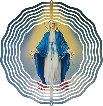 Virgin Mary Wind Spinner, Metal Wind Spinners Outdoor Indoor, Religious Virgin Mary Hanging Garden Decor for Outside, Stainless Wind Spinners for Yard and Garden 10 inch 3D (25.76X25 CM)