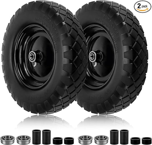 Cenipar 4.80/4.00-8" Flat-Free Tire and Wheel, 16" Solid Wheelbarrow Tires with 5/8" or 3/4" Bearings, 3-7" Centered Hub 4.80/4.00-8 Tire and Wheel for Wheelbarrow Garden Trolley and Wagons(Black)