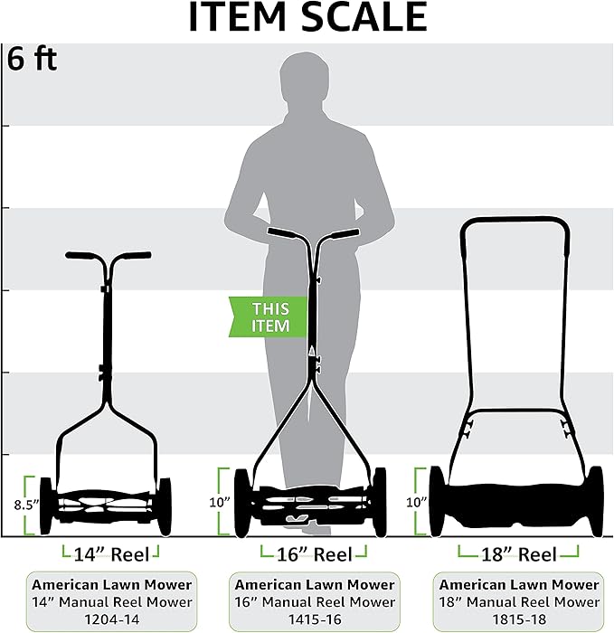 American Lawn Mower Company 1415-16 16-Inch 5-Blade Push Reel Lawn Mower, 5-Blade, Gray