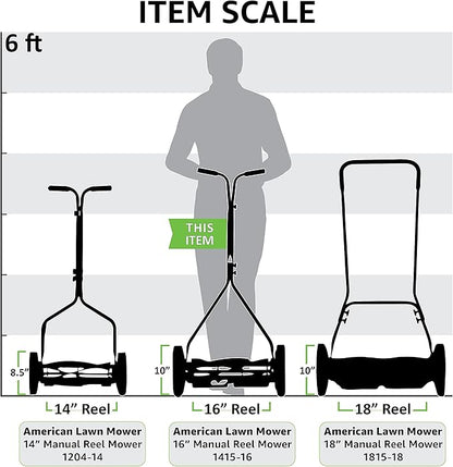 American Lawn Mower Company 1415-16 16-Inch 5-Blade Push Reel Lawn Mower, 5-Blade, Gray