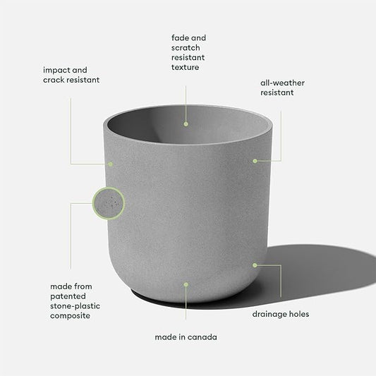 Veradek Round Lima Plastic Planter Pots for Indoor/Outdoor Garden Use, Gray, Suitable for Small to Large Succulent Plants, Flowers, Modern Interior Plants