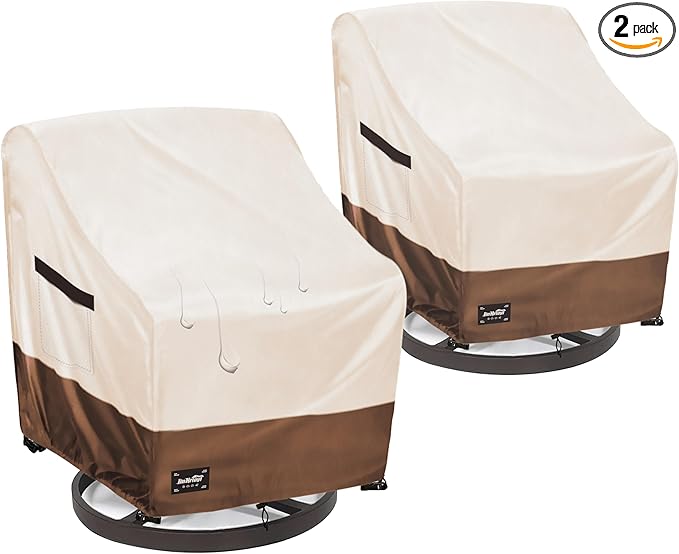 Outdoor Chair Covers 2 Pack, (27W x32D x37H inches)100% Waterproof Heavy Duty Patio Furniture Covers ,Outdoor Furniture Covers Waterproof for Patio Chair Covers,Beige&brown