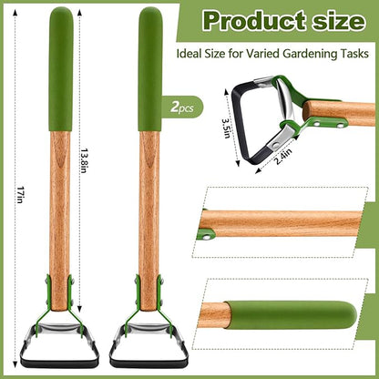 2 Pcs Mini Garden Hula Hoes for Weeding 17 Inch Long Stirrup Hoe Tools Scuffle Hoe Garden Tool for Lawn Yard Weeding Gardening with Wood Handle