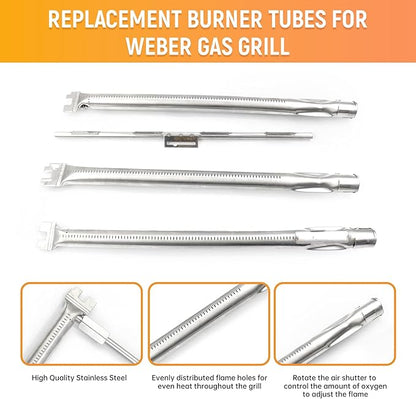 7636 Flavorizer Bars and 69787 Grill Burner for Weber Spirit I & II E-310 E-320 E-330 S-310 S-320 S330 (Front-Mounted Control), 15.3" Heat Plates & 18" Grill Burner Tube, Porcelain Steel