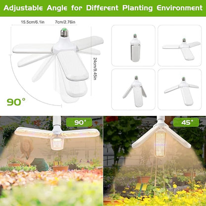 150W LED Grow Light Bulb - Full Spectrum Plant Growing Lamp for Indoor Plants 414 LEDs Light Bulbs E27 Base with Waterproof Foldable Three-Leaf Lamp Body for Hydroponics Garden Greenhouse Houseplants