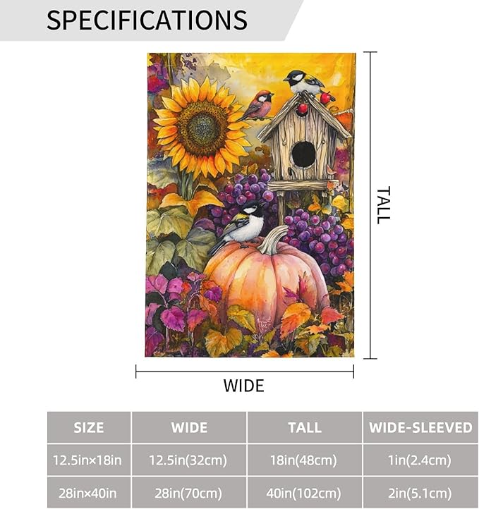 Fall Thanksgiving Pumpkin Garden Flag Vertical Double Sided Outdoor Yard Flags 12.5x18 Inch Burlap Banners for House Lawn