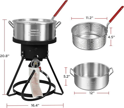 Red Mountain Valley 10.5-Quart Outdoor Propane Fish Fryer with Aluminum Filter Basket and Thermometer for frying fish, wings, 50,000 BTU Gas Propane Deep Fryer, 0-5 PSI Regulator, Full CSA Approved