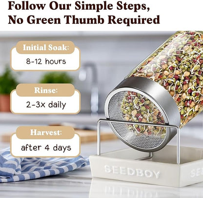 Seedboy Organic Non-GMO Sprouting Seeds, Protein Blend – USA Grown Microgreens Mix with Garbanzo, Mung Bean, Adzuki Beans, Green Pea - 8 oz Bag Makes 2 Quarts / 12 Servings (Protein Blend)