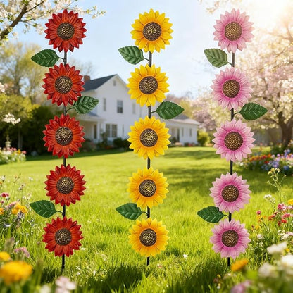 Garden Decor for Outside,3 Pack Sunflowers Metal Yard Art Decorative Garden Stakes,Metal Flowers Spring Garden Stakes Decor,Landscape,Patio(22.6 * 4.7IN)