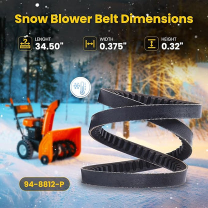 2-Pack 94-8812 Neoprene Rubber Snow Blower Belt for Toro, Compatible with Stens 265-790, Rotary 16012, Auger Drive Belt, 3/8" x 34.5"