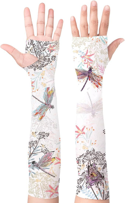 Buwuta Garden Sleeves for Women Dragonfly Sun Protection Sleeves Anti-Scratch Arm Cooling Sleeves for Farmers Sports