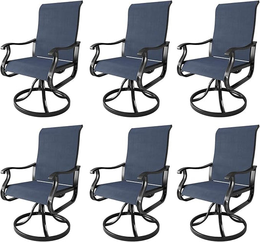 Amopatio Patio Swivel Chairs Set of 6, Outdoor Swivel Rocker Dining Chairs with All Weather Textilene High Back & Metal Frame, for Backyard Deck Lawn Garden, Navy Blue