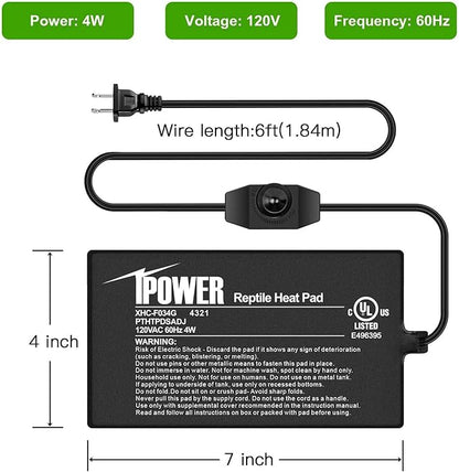 iPower 4 by 7-Inch 4 Watts Reptile Heating Mat with Temperature Controller Under Tank Warmer Terrarium Heat Pad for Reptiles and Amphibians, Black