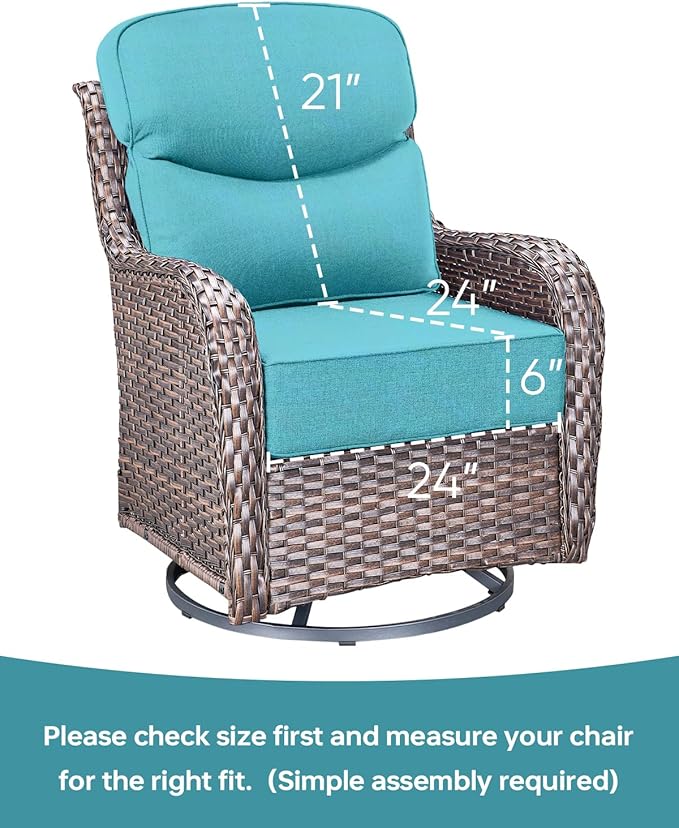 Luxury 24x24x6 Inch Smile Outdoor Seat Cushions Set of 2 - Superior Comfortable Water-Repellent Patio Chair Cushion for Porch Rattan Dining Glider Loveseat Sectional Sofa - Turquoise