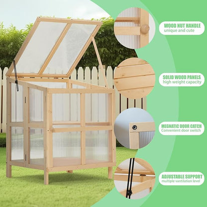 JOYBASE Wooden Cold Frame Greenhouse for Outdoors - 2 Tier Mini Greenhouse with Adjustable Roof - Ideal for Patio, Balcony, Garden & Seed Starting