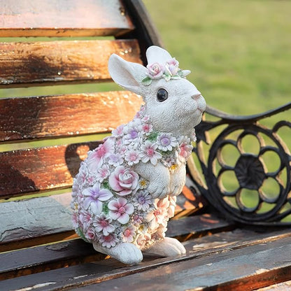 Colorful Flower Rabbit Statue - Indoor and Outdoor Garden Decoration Statue Unique Garden Art, Cheerful Home Decor, for Easter, Spring, and New Homes (10inch)