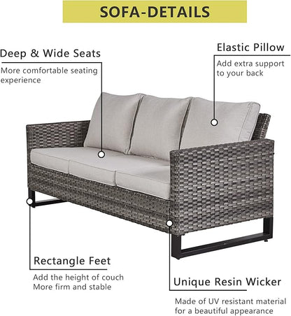 HUMMUH 7 Piece Patio Furniture with Fire Pit 30in 55,000 BTU,PE Wicker Outdoor Conversation Sets - Couch,Patio Swivel Chairs and Ottomans,Side Table for Porch,Garden,Backyard