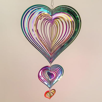 Wind Spinners Outdoor, 3D Heart, Gradient Rainbow Color, 14 inches Stainless Steel Metal, Hanging Wind Spinners, Garden, Yard Décor, Outside, Gifts for Women Mom Wife