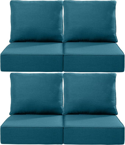 Luxury 24x24x6 Inch Outdoor Chair Cushions Set of 4 - Heavy Duty Water-Resistant Comfortable Cushion for Patio Furniture Set Dining Rocking Chairs Loveseat L-Shape Sofa - Peacock Blue